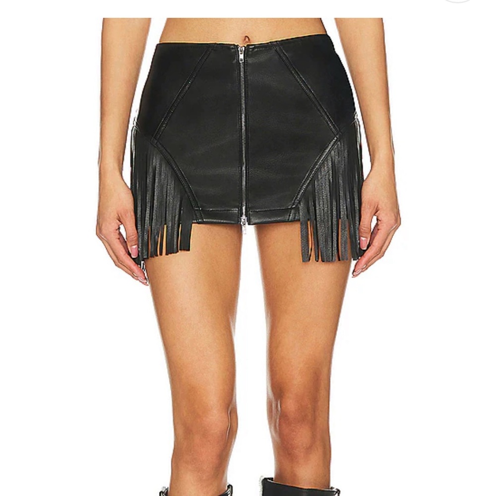 superdown Black Faux Leather Fringe Mini Skirt